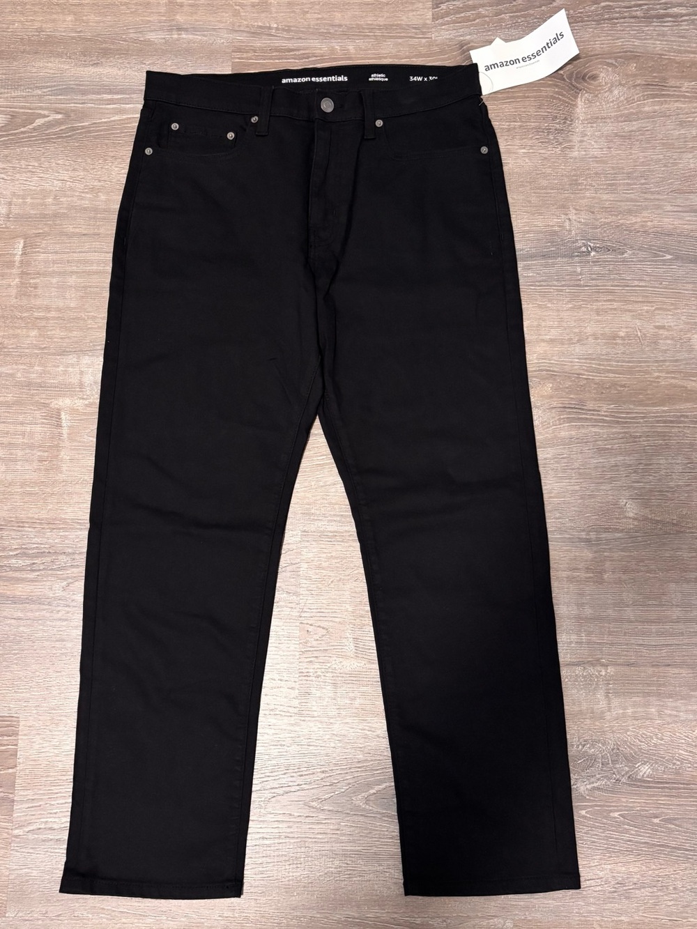 NWT Amazon Essentials Men Black Jeans 34x30 Athletic Fit Pants